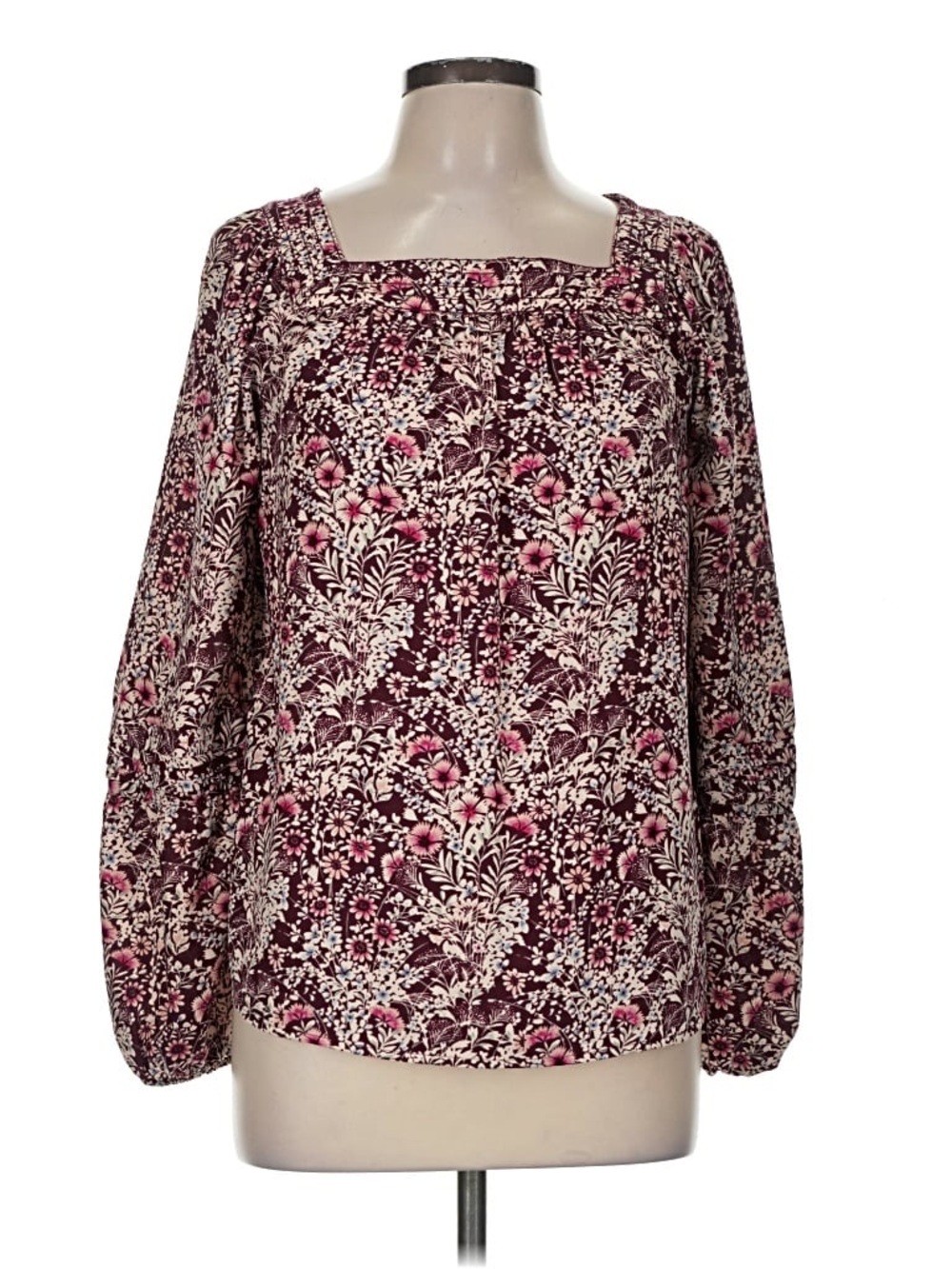 LC Lauren Conrad Blouse Top XS Floral Balloon
Sleeve Maroon Sauare Neck Peasant